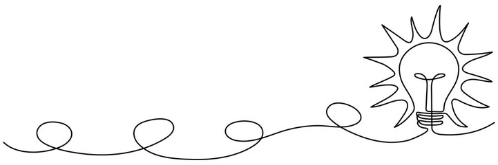 Poster - Lightbulb continuous line drawing. Electric lamp. Brainstorm linear symbol. Creative idea concept. Vector isolated on white.
