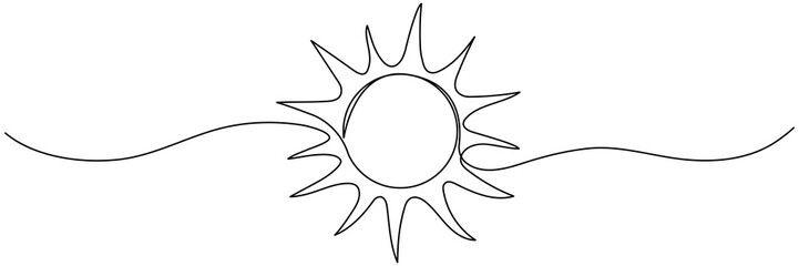 Poster - Sun continuous line art drawn. Summer sun contour line symbol. Vector illustration isolated on white.