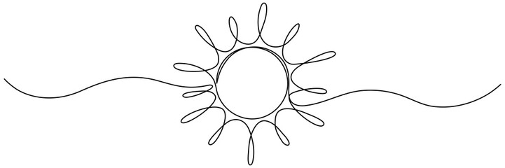 Poster - Sun continuous line art drawn. Summer sun contour line symbol. Vector illustration isolated on white.