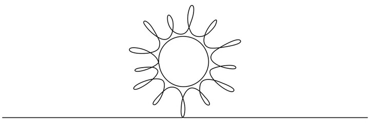 Poster - Sun continuous line art drawn. Summer sun contour line symbol. Vector illustration isolated on white.
