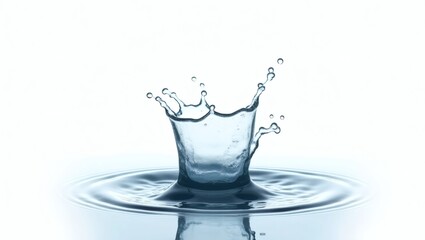 Aufkleber - a water splash captured in motion. The droplets create a crown-like shape. The surface is still, reflecting the light and the water splash