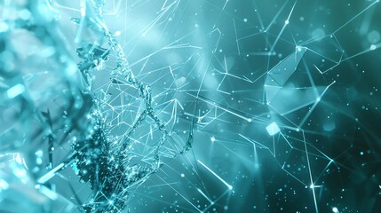 Poster - An abstract image of a glowing, turquoise, geometric structure against a blue background.