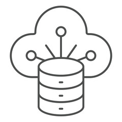 Poster - Disks array cloud storing thin line icon, data sharing concept. Vector graphics. Uploading files, data sign on white background, outline style icon for mobile or web design.