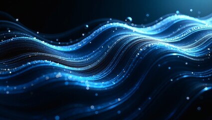 Aufkleber - an abstract wavy flowing background with blue lights, create dynamic and modern look. The sparkling particles and light trails give a sense of depth and movement