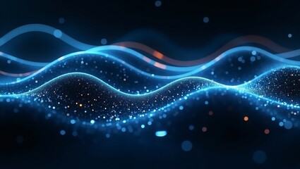 Poster - Abstract digital wave background with glowing particles and vibrant blue tones 