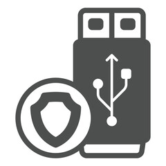 Fototapete - Flash drive with emblem solid icon, data storage concept. Vector graphics. Portable disk drive sign on white background, glyph style icon for mobile or web design.