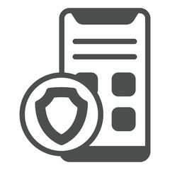 Fototapete - Smartphone with shield solid icon, data protection concept. Vector graphics. Safety emblem with phone sign on white background, glyph style icon for mobile or web design.