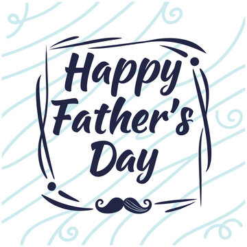 Elegant Father's Day Card with Mustache Icon and Blue Swirl Background