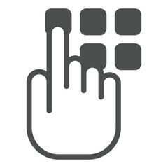 Fototapete - Typing pin code solid icon, data protection concept. Vector graphics. Hand pointer with buttons sign on white background, glyph style icon for mobile or web design.