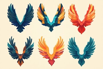 Aufkleber - Colorful abstract wings designed with vibrant hues in various styles showcasing artistic creativity