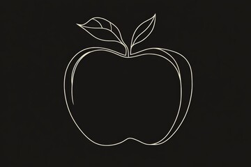 Aufkleber - Simple outline of an apple with leaves against a dark background creates a minimalist design effect for various uses