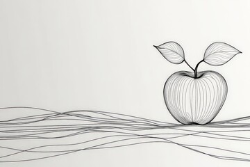 Poster - Intricate line art depicting an apple with leaves against a minimalist background showcasing creativity and simplicity