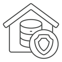 Poster - home cloud storage thin line icon, data protection concept. vector graphics. safety emblem with hous