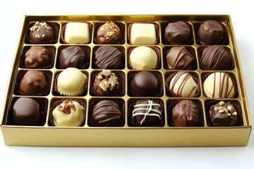 Aufkleber - Collection of assorted gourmet chocolates arranged beautifully in a golden box perfect for gifting on special occasions