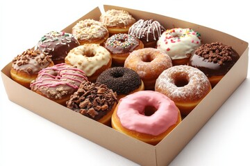 Poster - Delicious assortment of donuts in a cardboard box ready for sharing at a festive gathering
