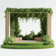 Poster - 3D rendering of a grassy outdoor stage, designed for showcasing eco-friendly products.
