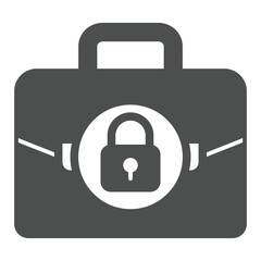 Poster - briefcase with secure lock solid icon, documents safety concept. vector graphics. portfolio bag lock