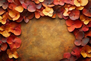 Aufkleber - Autumn leaves create a beautiful frame over a textured surface for seasonal decor or crafts