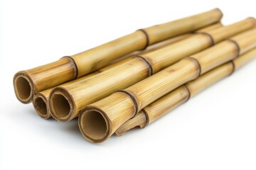 Poster - Bamboo tubes arranged artistically on a white background for crafts and decoration