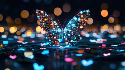 Poster - Butterfly wings made from glowing phone icons.