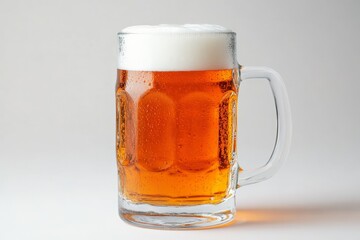 Poster - Craft beer served in a frosty mug on a clean white background showcasing its rich amber color and foamy top