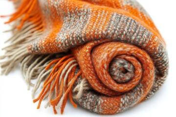 Aufkleber - Cozy orange and gray blanket rolled up, perfect for chilly evenings and home decor