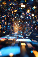 Poster - Futuristic design of a digital library glowing brightly.