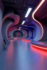 Poster - Futuristic workspace with abstract glowing shapes.