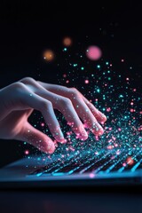 Poster - Hands typing on a holographic keyboard.