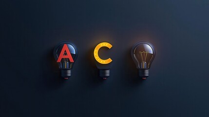 Poster - Minimalist design featuring light bulbs and letters A, B, C, representing the foundation of knowledge in a bright and engaging manner.