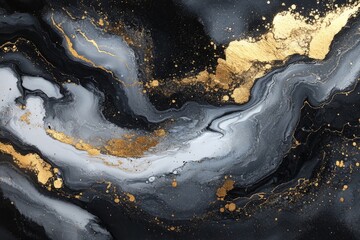Poster - Elegant black and gold abstract art showcasing flowing patterns and textures