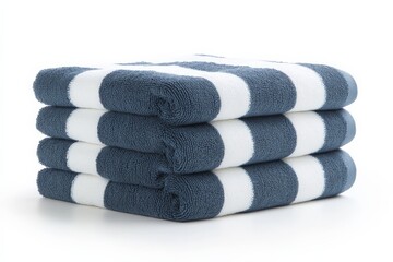 Poster - Soft and absorbent striped towels stacked neatly for home use