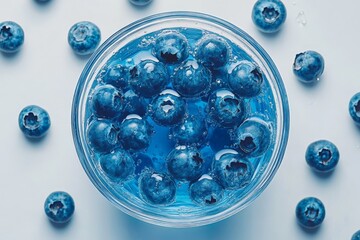 Aufkleber - Fresh blueberries in sparkling blue liquid displayed on a clean surface