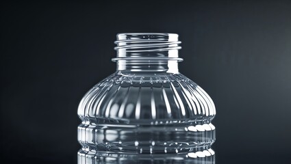 Poster - Close-up view of a clear plastic water bottle against a dark background highlighting its design features and texture