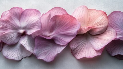 Aufkleber - Soft pink petals elegantly arranged in a row showcase intricate textures and delicate hues, capturing the essence of nature's beauty and tranquility in a serene setting