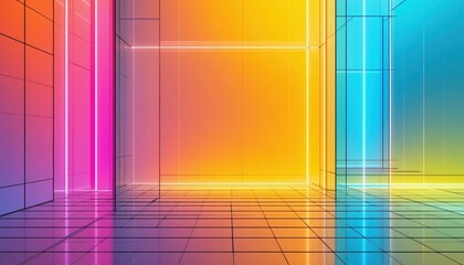 Poster - Vibrant neon light show abstract space digital art futuristic environment wide angle view colorful concept for modern design inspiration