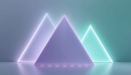 Poster - Illuminated geometric display of triangular shapes modern gallery abstract art installation minimalistic environment front view contemporary design for artistic inspiration
