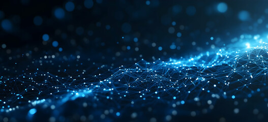 Wall Mural - Abstract dark blue background with digital connections and polygonal lines.