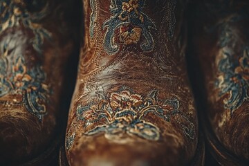 Poster - Detailed view of intricately designed cowboy boots showcasing craftsmanship and artistry