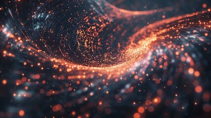 Poster - Abstract swirling golden light on a black background.