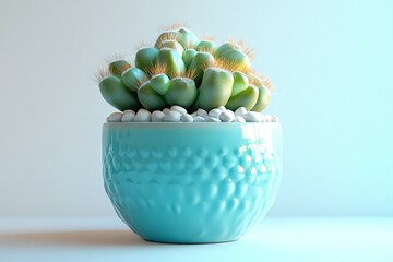 Aufkleber - Unique succulent plant arrangement in a turquoise pot on a light background