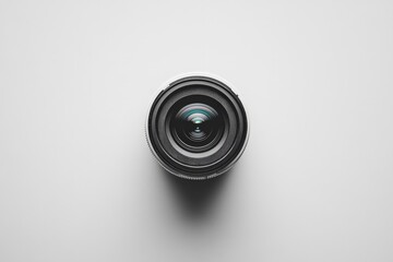 Aufkleber - High-quality camera lens captured from above on a clean surface showcasing intricate details and clarity