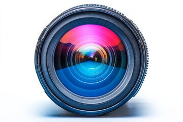 Aufkleber - Detailed view of a camera lens showcasing vibrant colors and intricate design elements in a studio setting
