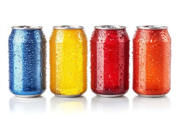 Aufkleber - Colorful beverage cans with condensation arranged in a row, brightening up any gathering or event on a warm day
