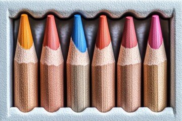 Poster - Colorful pencils arranged neatly in a box ready for creative projects and artistic expression
