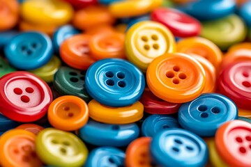 Aufkleber - Colorful collection of buttons scattered on a surface showcasing vibrant hues and varying sizes for crafting projects