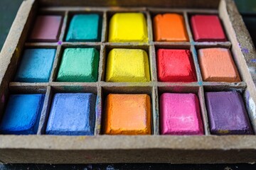 Poster - Colorful pastels arranged in a neat grid for creative artistic projects and activities