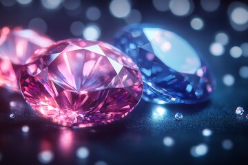 Aufkleber - Stunning pink and blue gemstones sparkle in a dazzling display against a dark background