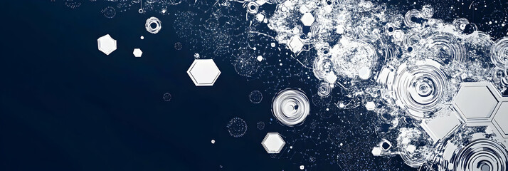 Wall Mural - Abstract dark blue background with polygonal waves and connections.