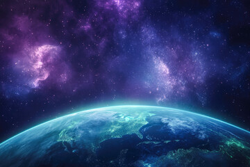 Wall Mural - Stunning cosmic scenery: glowing earth against vibrant galaxy backdrop
